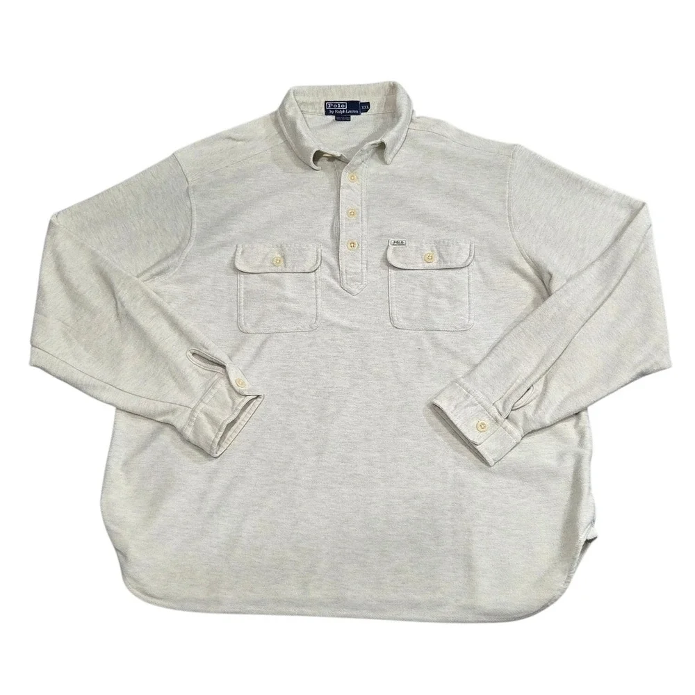 Vintage Polo Ralph Lauren Mens 1/4 Bottom Cargo Pocket Long Sleeve Heavy XXL Vtg